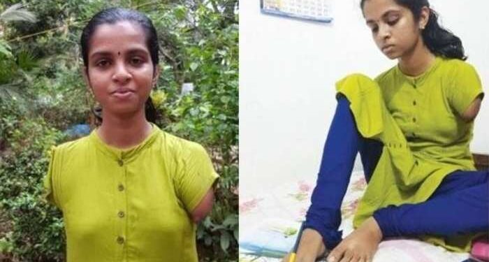 പ്ലസ്-ടു-പരീക്ഷ-കാലുകൊണ്ടെഴുതി-നേടിയത്-ഫുൾ-എ-പ്ലസ്;-ഇരു-കൈകളുമില്ലാത്ത-ദേവികയുടേത്-മിന്നും-ജയം