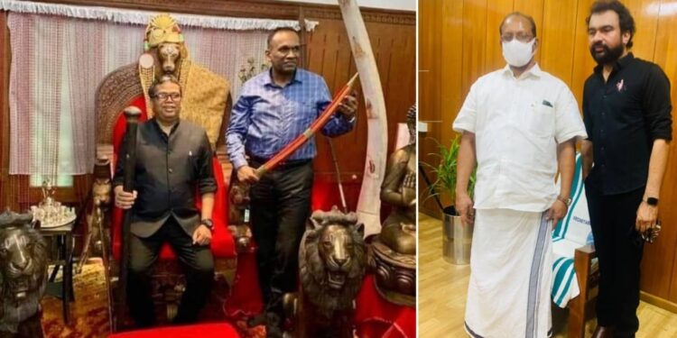 സിംഹാസനത്തിൽ-ബെഹ്റ,-വാളേന്തി-എഡിജിപി,-ചേര്‍ന്നുനിന്ന്-മന്ത്രിമാർ;-മോന്‍സണ്‍-ചില്ലറക്കാരനല്ല