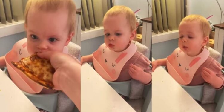 ആദ്യമായി-പിസ-കഴിച്ച്-കുരുന്ന്;-രുചിയില്‍-മതിമറന്നുള്ള-പ്രതികരണം-കണ്ട്-‘ക്യൂട്ടെ’ന്ന്-സോഷ്യല്‍-മീഡിയ