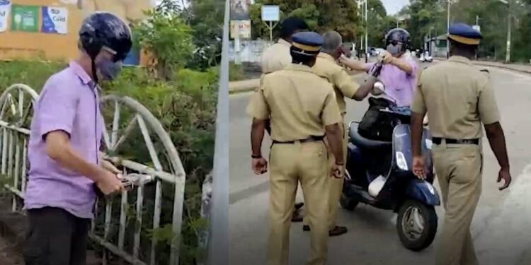 അവഹേളനം:-ബില്‍-ഇല്ലാതെ-മദ്യം-കൊണ്ടുപോകാനാവില്ലെന്ന്-പോലീസ്;-മദ്യം-ഒഴുക്കിക്കളഞ്ഞ്-വിദേശി