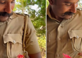 മീശക്കാരൻ-പൊലീസിനെ-കൂട്ടുകാരനാക്കിയ-കിളി;-കേരളാ-പോലീസിന്റെ-വീഡിയോ-വൈറൽ