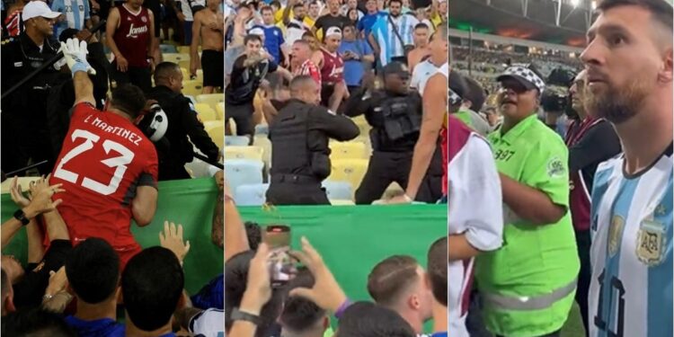 ഗ്യാലറിയിൽ-ഏറ്റുമുട്ടി-ബ്രസീൽ-അർജന്റീന-ഫാൻസ്;-കൂളാക്കാൻ-ഇടപെട്ട്-മെസ്സിയും-സഹതാരങ്ങളും,-വീഡിയോ